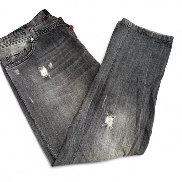 Kiton Men's Black Designer Made in Italy Denim Distressed Cotton Jeans - Picture 1 of 6